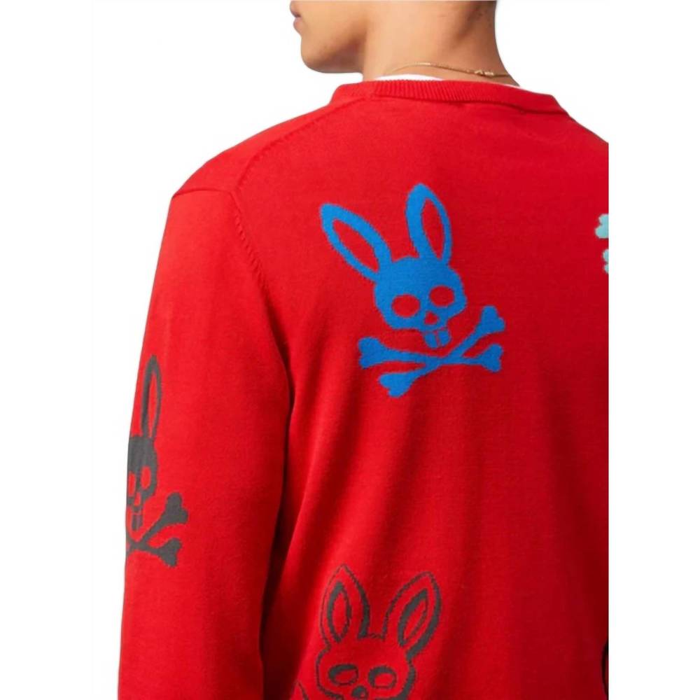NEW PSYCHO BUNNY men's lacomb all over bunny sweater in red - Picture 4 of 5